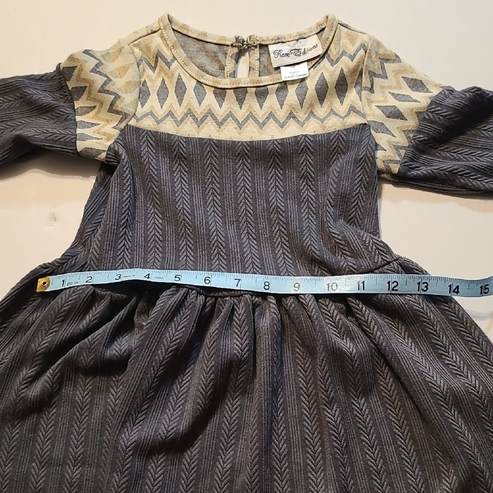 Rare Editions Stylish Comfy Casual Girls Dress - Gray/Cream NWT 3T/3 - Picture 7 of 12